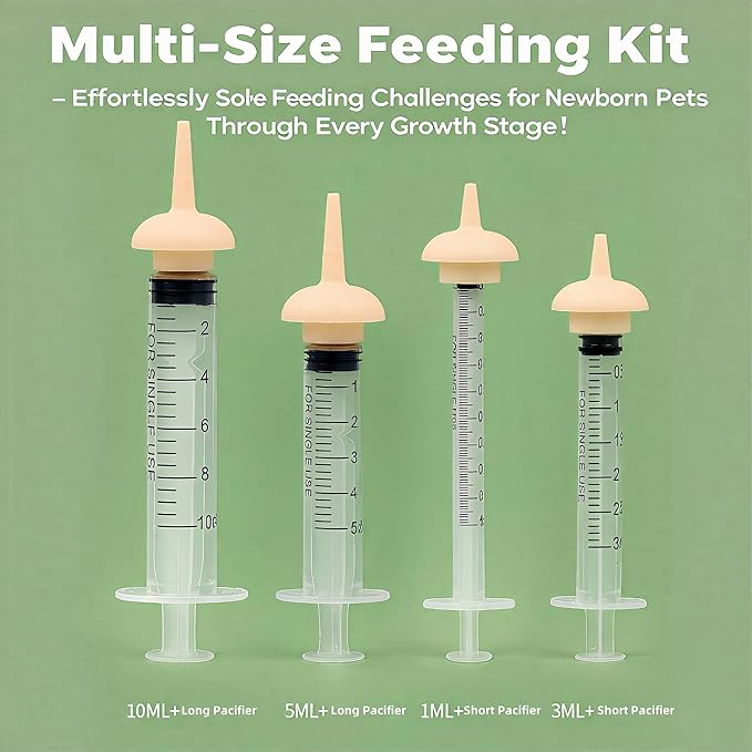 Pet Nursing Kit, Kitten Bottle Feeding Set with Nursing Nipples, Formula Dispenser, Liquid Syringe for Newborn Puppies and Kittens