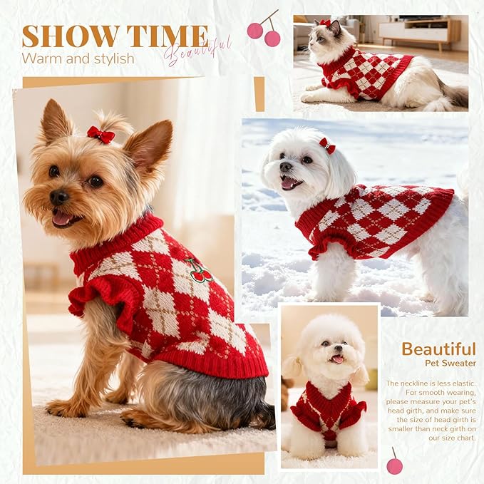 BAEJMJK Cute Cherry Small Dog Sweater Soft Girl Dog Clothes Turtleneck Warm Pet Puppy Knitted Pullover Princess Dogs Cats Outfits(Red Cherry A,Large)