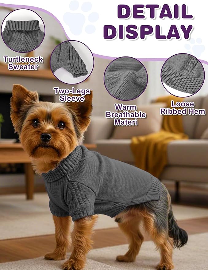 Dog Sweaters for Small Medium Large Dog, Classic Turtleneck Pet Clothes Warm Thermal Doggy Winter Coat, Thick Double Knitting Collar Pullover Cold Weather Puppy Jacket for Indoor & Outdoor Wear