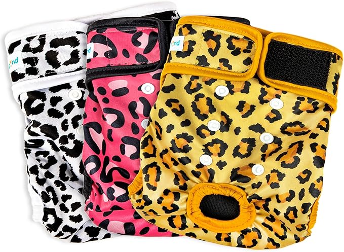 Paw Legend Washable Reusable Female Dog Period Diapers for Heat Doggie Puppy Diapers for Female Dogs (3 Pack, Leopard, Small)