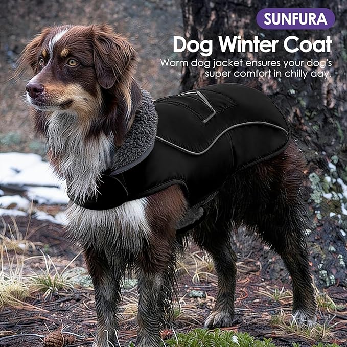 SUNFURA Dog Winter Coat, Medium Dog Coat Jacket with Fleece Lining for Cold Weather, Warm Puffer Jacket Turtleneck Snowsuit with Leash Hole for Jack Russel, Boston Terrier, Black M