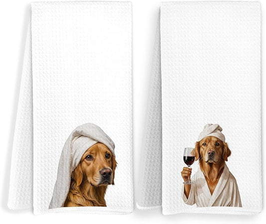 Funny Golden Retriever Bathroom Hand Towels, Dog Bathroom Decor, Trendy Golden Retriever Hand Towels for Bath Room Washroom Spa Gym Decor, 16x24 Inch Set of 2