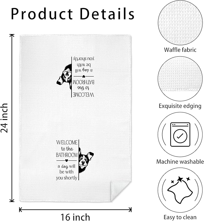 Funny Rat Terrier Dog Bathroom Hand Towels, Rat Terrier Gifts, Welcome to The Bathroom a Dog Will Be with Decorative Hand Towels for Bath Room Washroom Restroom, 16x24 Inch