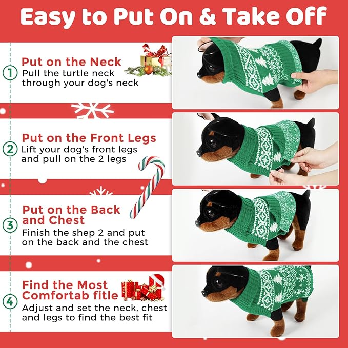 Christmas Dog Sweaters for Small Medium Large Dogs and Cats,Pet Soft Warm Holiday Outfit Girl & Boy,Pup Winter Clothes Turtleneck Double Knitting Collar for Outdoors Playing（Green，M）