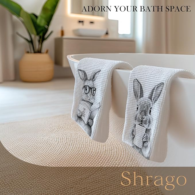 Funny Bunny Bathroom Hand Towels, Kids Bathroom Decor, Gifts for Bunny Lovers Hand Towels for Kids Bath Room Washroom, Animal Lovers Gifts, 16x24 Inch Set of 2