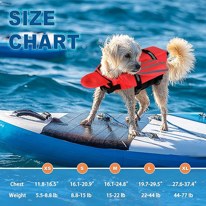 Dog Life Jacket, Cute Wings Adjustable Dog Life Vest with Chin Float and Handle for Swimming Boating Reflective High Buoyancy Swim Float Vest for Small Medium Large Dogs (Red, XS)