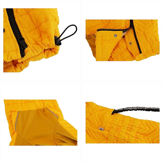 Lovelonglong Warm Dog Coat Double Layers Dog Vest, 4 Legs Covered Windproof Waterproof Reflective Warm Dog Vest Outdoor Skating Dog Costume for Corgis Dachshund Dog Yellow D-L
