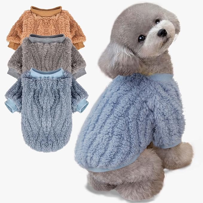 FabriCastle Dog Sweaters, 3-Pack Dog Clothes for Small Dogs Male & Cats, Ultra Soft and Warm Pet Coats XXS - XXL, Winter Pet Jackets, Doggy Apparel Costumes Outfits (Blue,Grey,Doe, X-Small)