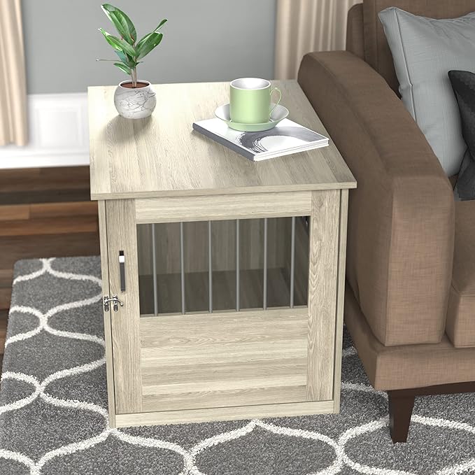 ClosetMaid Pet Crate End Table Furniture for Medium Dogs or Cats Under 25 lbs, Earth Gray Wood Grain Finish