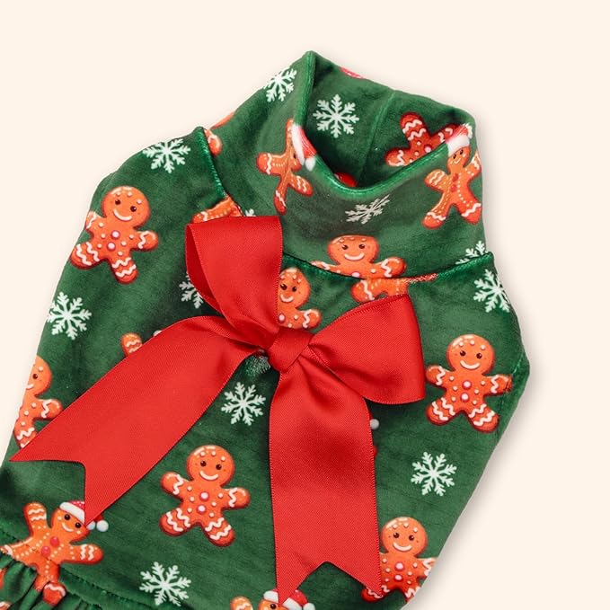 CuteBone Turtleneck Dog Velvet Dress Christmas Puppy Skirt Costume Pet Clothes Cat Apparel with Bow Hair Rope for Small Dogs CVD25L