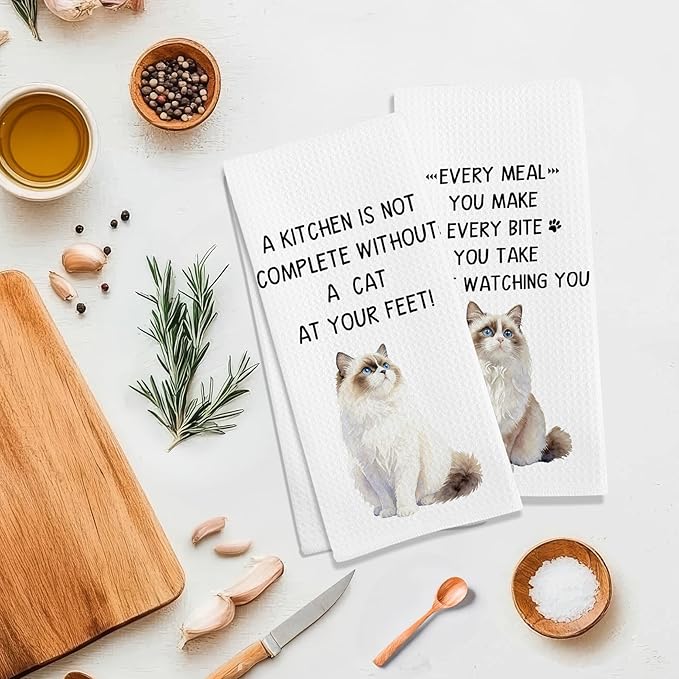 Gifts for Ragdoll Cat Lovers Kitchen Towels Set of 2, Ragdoll Cat Gifts Hand Towel, Every Meal You Make RagdollCat Decorative Tea Dish Towels for Kitchen, FunnyCat Kitchens Decor, 16x24in