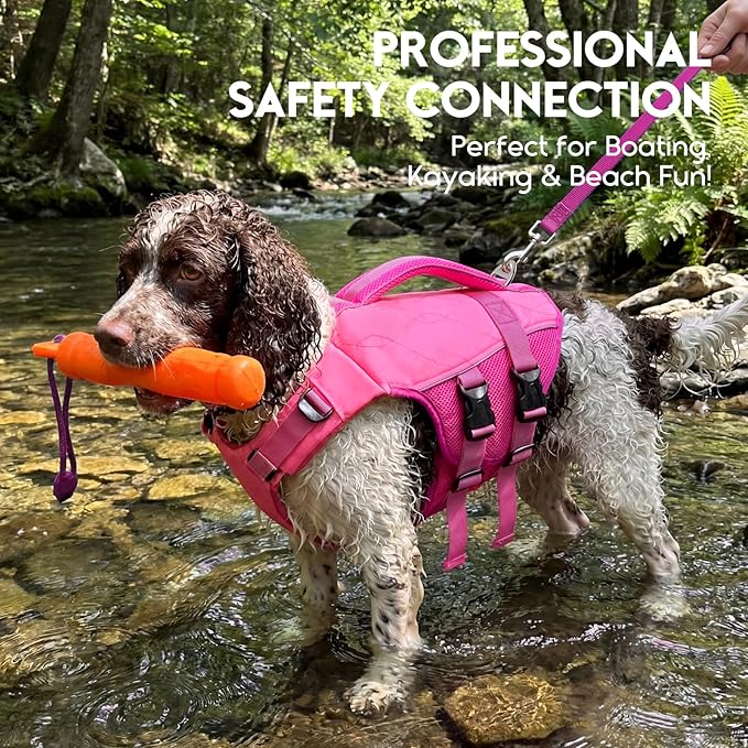 ASENKU Dog Life Jacket, High-Buoyancy Reflective Dog Swimming Vest with Durable Handles for Small/Medium/Large Dogs - Pool, Beach, Boating (Pink, XL)