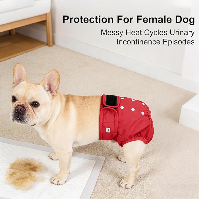 Female Dog Diapers 5Pcs - Premium Reusable Diapers for Doggie in Heat - Highly Absorbent Dog Diapers Female for Pet Incontinence, Red, M