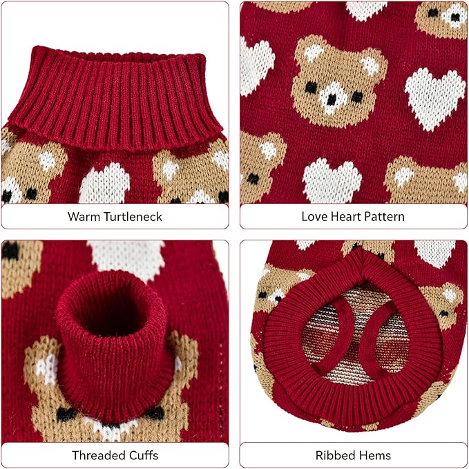 Vehomy Puppy Valentine's Sweater Dog Cat Love Heart Sweater Sweet Heart Kitten Knitwear Clothes Cute Small Pet Valentines Outfit Costume for Cats Small Dogs M