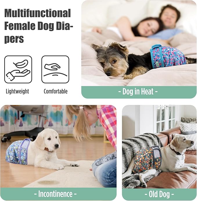 wegreeco Female Dog Diapers, Washable Reusable Pet Puppy Doggie Diapers for Small Medium Large Female Dogs in Heat Period, Doggy Period Panties XX-Large, Small Floral Pattern