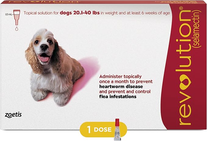 Revolution (selamectin) Topical Solution for Dogs, 20.1-40 lbs (Red), 1 Tube