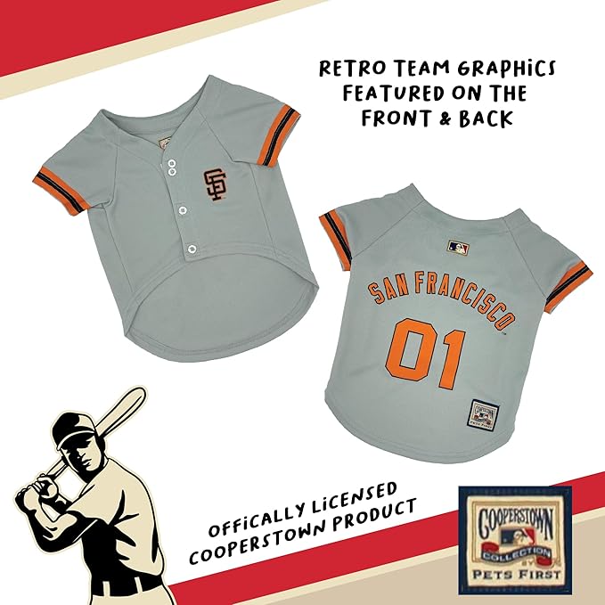 MLB SAN Francisco Giants Vintage Throwback Jersey for Dogs & Cats in Team Color. Comfortable Polycotton Material, Medium