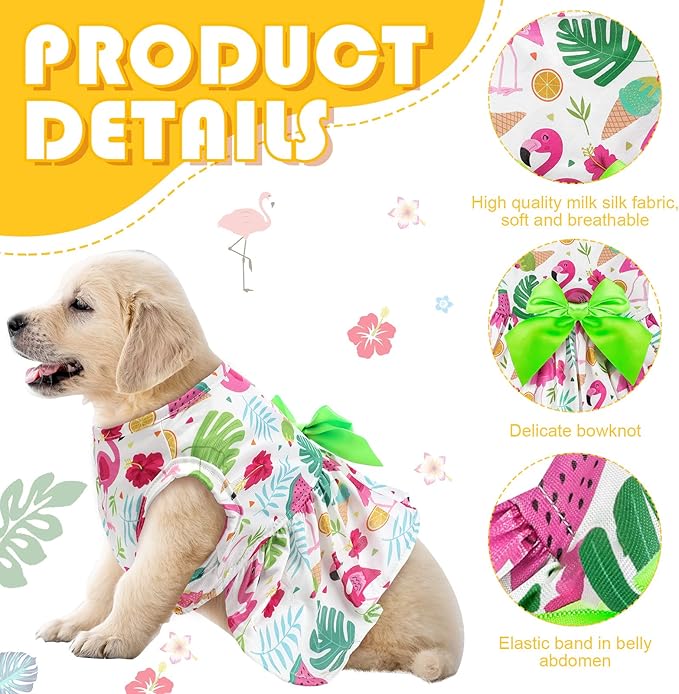 LEIFIDE 8 Pcs Summer Themed Hawaii Dog Dresses Holiday Flamingo Fruit Floral Pattern Pet Skirts Hawaii Puppy Princess Dresses Outfits Bowknot for Girl Dogs Cats Beach(Medium)