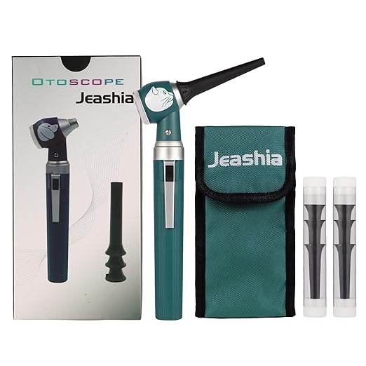 Veterinary LED Otoscope for Pets Cat-Design - Ear Infection Detector with Light, 6 Disposable Tips for Dogs & Cats, Portable Home Ear Checker (Green)