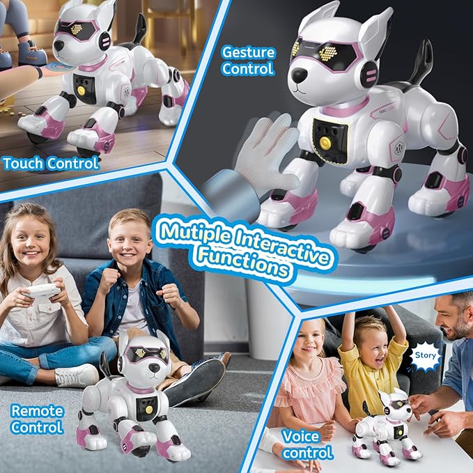 PeachLeaf Smart Robots Dog Toy for Kids, Programmable Interactive RC Robotic Pets with Voice Control and Touch Sensory, Imitates Animals Music Dancing, Present for Kids Boys and Girls(Pink)