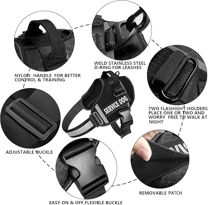 JSXD Dog Harness,No-Pull Service Dog Harness with Handle Adjustable Outdoor Pet Dog Vest 3M Reflective Nylon Material Vest for Breeds,Easy Control for Small Medium Large Dogs