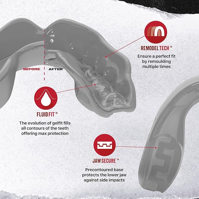 SAFEJAWZ Mouth Guard, Elements Dual Layer Mouthguard for Adults & Youth with Case, Easy Fit Remoldable Mouthpiece for Football, Boxing, Lacrosse, MMA, Basketball & All Contact Sports