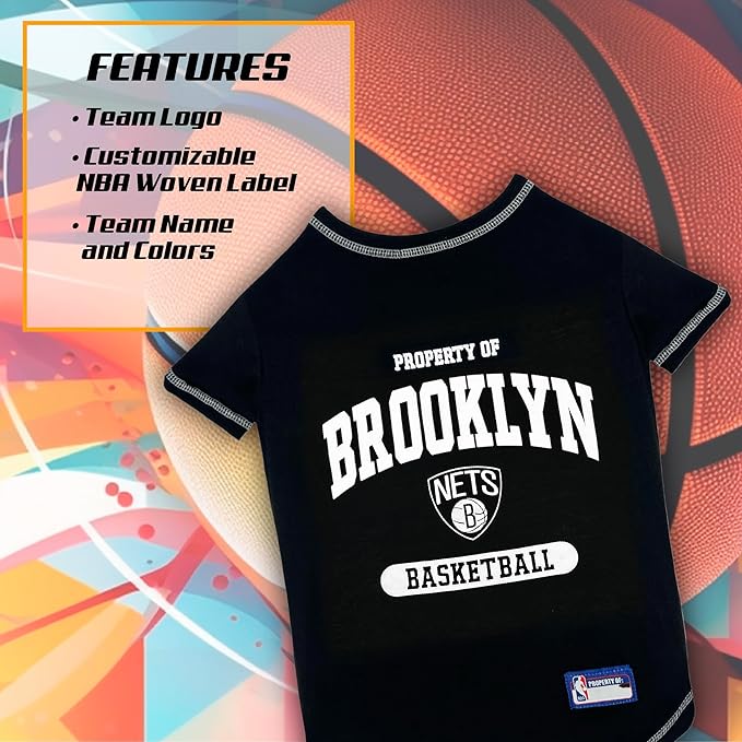 Pets First NBA Licensed Hoodies & T-shirt for Dogs & Cats, Brooklyn NETS, Large