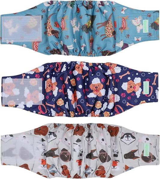 wegreeco Washable Male Dog Belly Band (Stylish Pattern)- Pack of 3 - Washable Male Dog Belly Wrap, Dog Diapers Male (Lovely Dogs, X-Small)