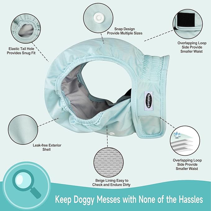 Reusable Washable Dog Diapers Female, Highly Absorbent Doggie Diapers, Size Adjustable Puppy Diapers for Dog Period Panties(5 Pack)