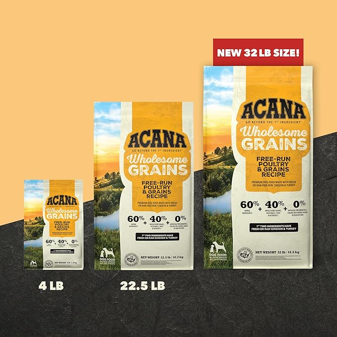 ACANA Wholesome Grains Dry Dog Food Free-Run Poultry & Grains Recipe with Cage-Free Eggs 22.5lb Bag