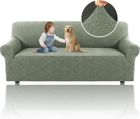 H.VERSAILTEX Jacquard Slip Covers for Sofas/Couches 1 Piece Super Stretch Sofa Covers Anti-Slip Furniture Protector Soft Thickened Dogs Slipcovers Washable Damask Pattern(Sofa, Sea Grass)