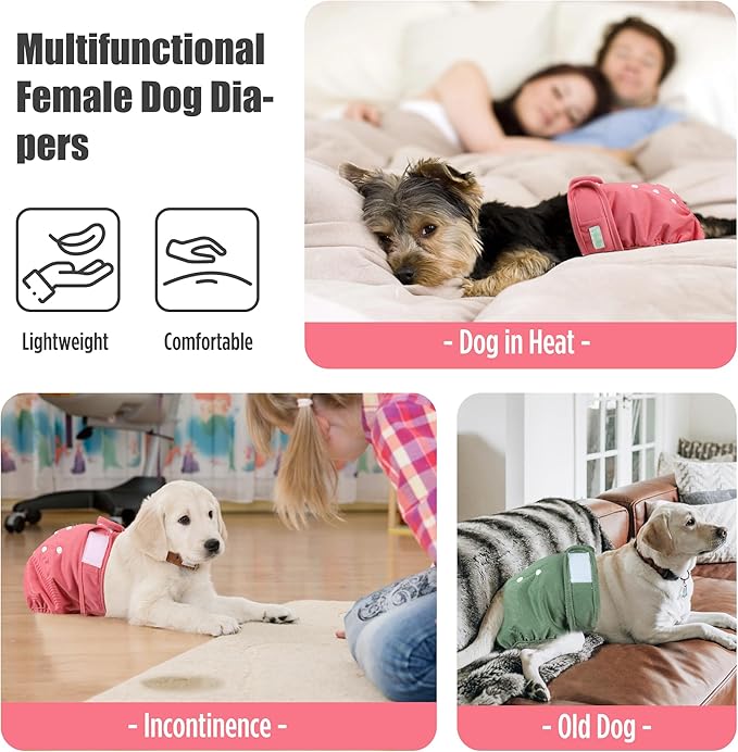 wegreeco Female Dog Diapers, Washable Reusable Pet Puppy Doggie Diapers for Small Medium Large Female Dogs in Heat Period, Doggy Period Panties Large