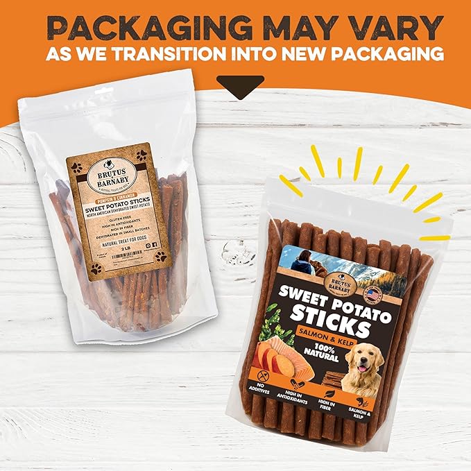Sweet Potato Dog Treats - Grain Free, Salmon & Kelp Crunchy Sticks - Great Tasting, Promotes Positive Dog Gut Health with Natural Anti-Diarrhea Properties, No Preservatives Added (2lb Bag)