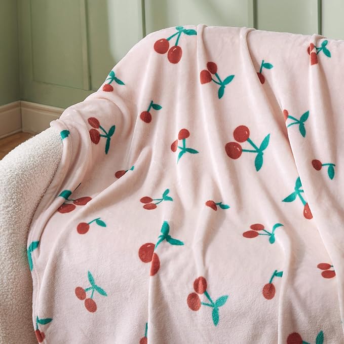 Bedsure Cute Cherry Throw Blanket - Soft Fleece Cherry Decor Throw for Girls Boys Teens Kids as Gifts, GentleSoft Aesthetic Cozy Fuzzy Fruit Pattern Blankets for Couch Sofa Bed Camping, 50x60