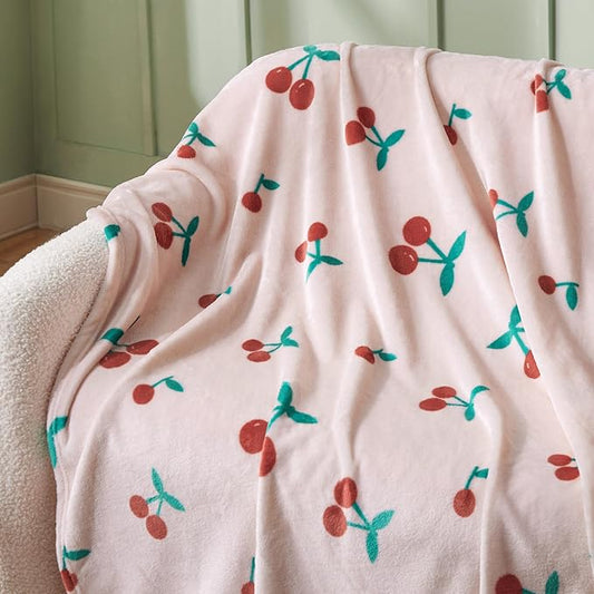 Bedsure Cute Cherry Throw Blanket - Soft Fleece Cherry Decor Throw for Girls Boys Teens Kids as Gifts, GentleSoft Aesthetic Cozy Fuzzy Fruit Pattern Blankets for Couch Sofa Bed Camping, 50x60