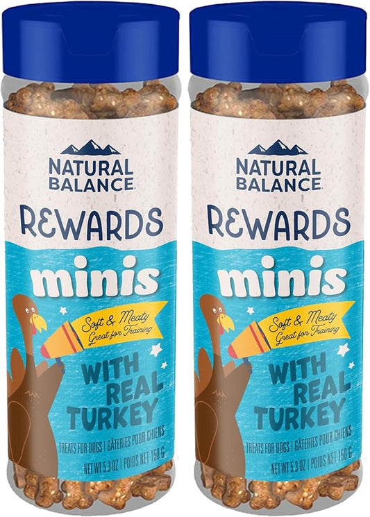 Natural Balance Limited Ingredient Mini-Rewards Turkey Grain-Free Dog Training Treats for Dogs | 5.3-oz. Canister (Pack of 2)