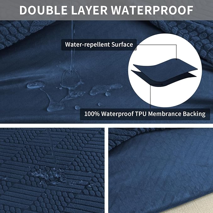 Easy-Going Waterproof Couch Cushion Covers for Couches and Sofas, Stretch Jacquard Sofa Seat Cover Replacement for Dogs, Pets & Kids, Durable Furniture Protector for Chair Cushions, Navy Blue