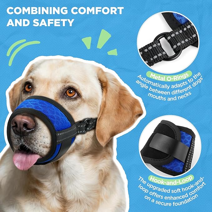 Dog Muzzle,Soft Breathable Mesh, Adjustable Loop Pets Drinkable Anti-Biting Muzzle for Small, Medium, Large Dogs | Lightweight, Comfortable, Easy to Wear-Blue XS