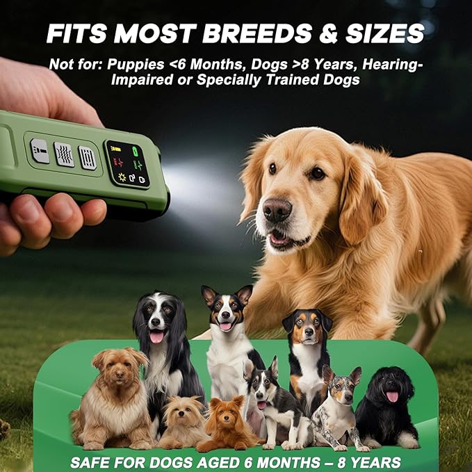 Ultrasonic Dog Bark Deterrent & Anti-Barking Training Device, 3 Modes to Stop Dog Barking, Handheld Tool, Safe, Rechargeable, Compact and Portable, Suitable for Indoor/Outdoor Use(Green)