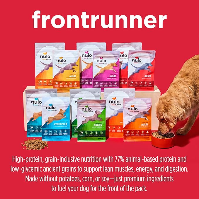 Nulo Frontrunner Dry Dog Food - Adult High-Protein Beef, Barley & Lamb Recipe, Natural Kibble with Ancient Grains, Probiotics, Taurine, Omega 3 for Small, Medium and Large Breeds, 25lb Bag