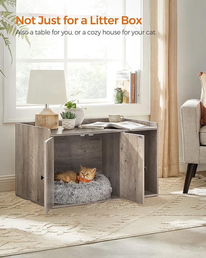 Feandrea Litter Box Enclosure, Cat Litter Box Furniture Hidden, with Front Entry, Modern Cat House for Indoor Cat, Kitty, Side End Table, 32.4 x 20.9 x 19.7 Inches, Greige UPCL001G01