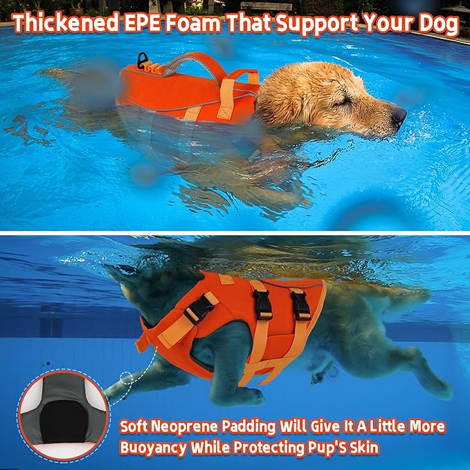 Dogcheer Dog Life Jacket with Double Rescue Handle, Reflective Dog Harness Life Vest for Swimming Boating, Adjustable Pet Swim Vest Dog Flotation Device DFD for Small Medium Large Dogs - Orange XL