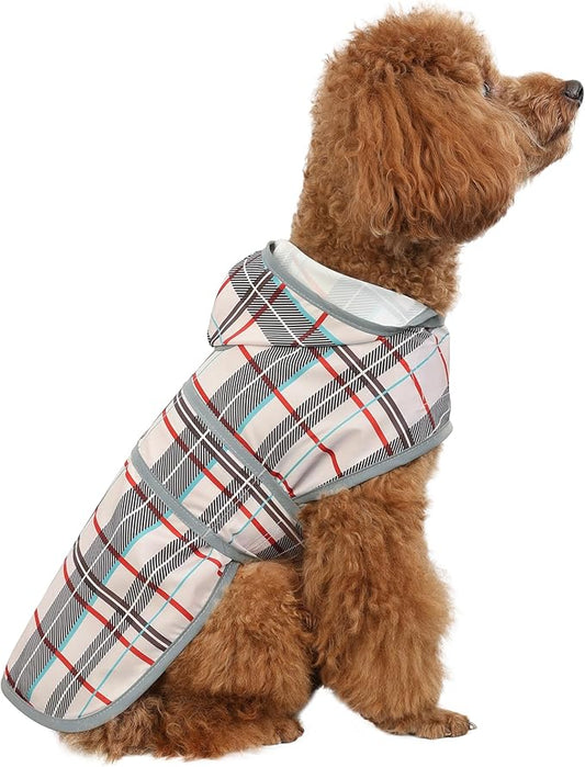 Dog Raincoat for Small Dogs Puppies Waterproof Jacket Hooded Rain Coats with Reflective Strips Leash Hole & Poncho Adjustable Fit (Plaid,XS)