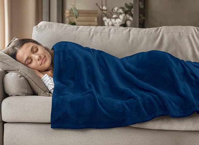 Utopia Bedding Navy Fleece Blanket Queen Size Lightweight Fuzzy Soft Anti-Static Microfiber Bed Blanket (90x90 Inch)
