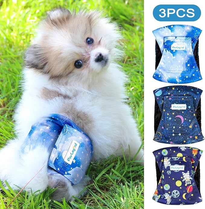 Paw Legend Washable Dogs Diapers Male Dog Belly Bands for Male Dogs Diapers Reusable Puppy & Doggie Diapers Male (3 Pack, Small)