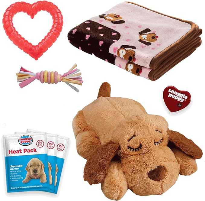 SmartPetLove Original Snuggle Puppy Essentials Starter Kit - Heartbeat Puppy for Dogs - Calming Aid with 3 Heat Packs, Puppy Teething Toy, Dog Chew Toy and Dog Blanket