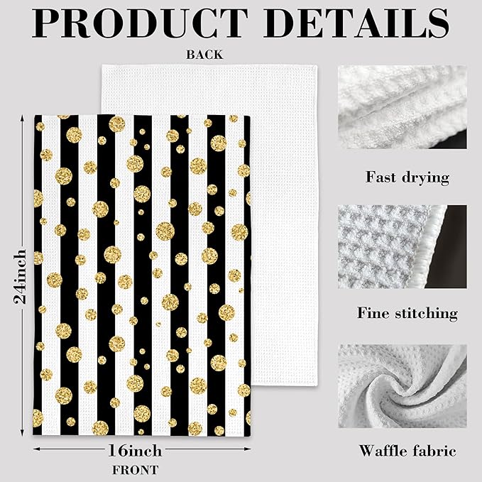 Gold Polka Dot Hand Towels,Set of 2 Absorbent Bath Towel Kitchen Dish Towel Home Gym Hotel Bathroom Decor,16x24 Inches