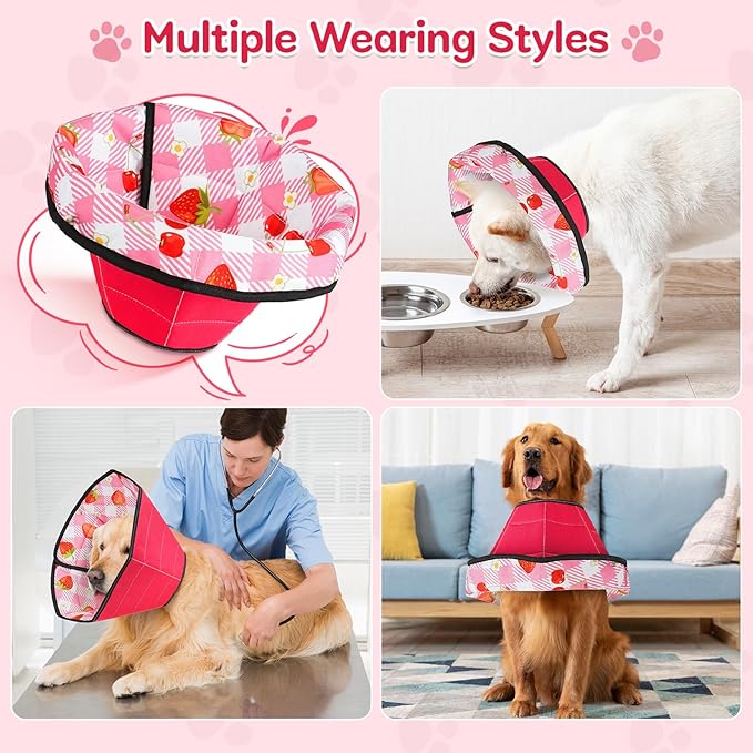 Dog Cone Soft Surgery Dog Cone Collar - Adjustable Long Foldable Comfortable for Recovery Alternative Prevent Biting Stop Licking Wound Small Medium Large Dogs (Strawberry Red, L)