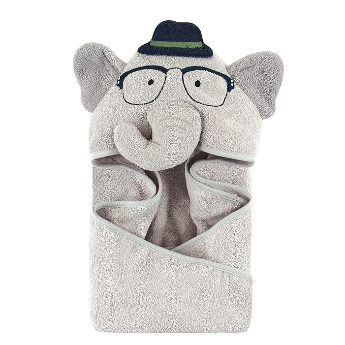 Hudson Baby Unisex Baby Cotton Animal Face Hooded Towel, Smart Elephant, One Size