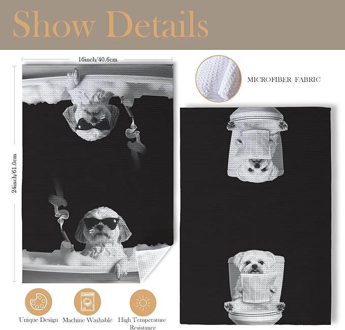 Funny Shih Tzu Bathroom Hand Towels, Shih Tzu Gifts, Dog Mom Dad Lover Gifts Hand Towels for Bath Room Washroom, Dog Bathroom Decor, 16x24 Inch Set of 2